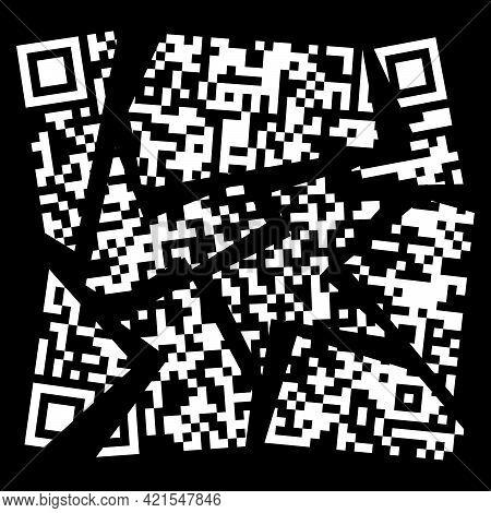 Vector Broken Qr Code, Qr Code Containing Important Information On Black Background