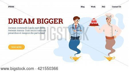 Web Banner With Professionals Looking Like Genie, Flat Vector Illustration.