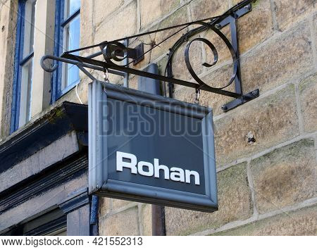 Hebden Bridge, West Yorkshire, United Kingdom - 22 May 2021: Sign Above A Rohan Outdoor Clothing Sto