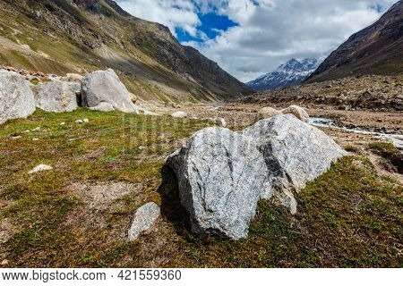 Rocks in Lahaul Valley in indian Himalayas. Himachal Pradesh, India India