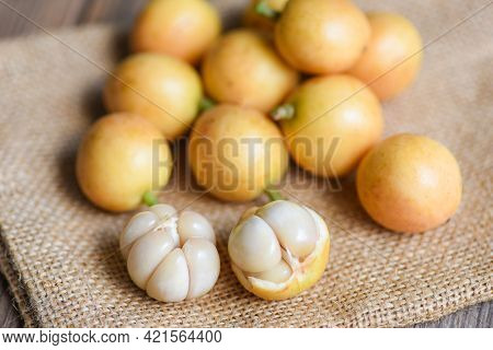 Ripe Fresh Rambeh Fruit, Rambi Harvest From Tree At The Garden Summer Tropical Fruit In Thailand