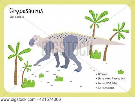 Dinosaur Fact Flash Cards - Dinosaur Names Corresponding To The English Alphabet. Cute Colorful Vect
