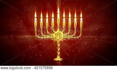 Nice Gold Hanukkah Menora Light - Cg Object 3d Illustration