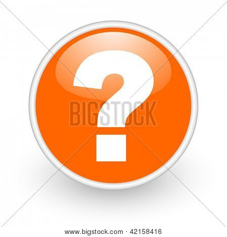 Fragezeichen orange glänzend Web Kreissymbol auf weißem Hintergrund