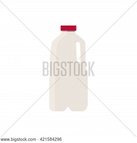 Flat Vector Illustration Of Milk In Plastic Half Gallon Jug With Red Cap. Isolated On White Backgrou