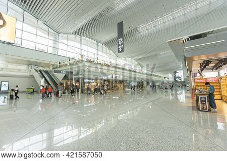 Guangzhou, China - October 25, 2018 : Interior Of Guangzhou Baiyun International Airport In Guangzho