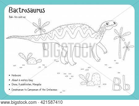 Coloring Cards With Dinosaurs And Alphabet. Dinosaur Fact Cards. Dinosaur Names Corresponding To The