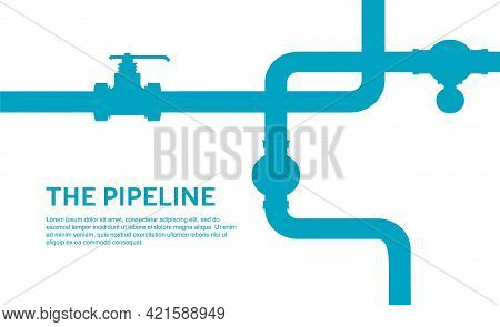 Pipeline Infographic With Blue And White. Oil, Water Or Gas Flat Valve Vector Design.
