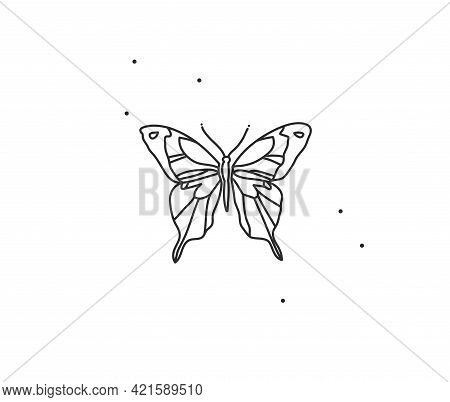 Hand Drawn Vector Abstract Stock Flat Graphic Illustration With Logo Element, Bohemian Magic Art Of 