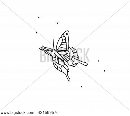 Hand Drawn Vector Abstract Stock Flat Graphic Illustration With Logo Element, Bohemian Magic Art Of 
