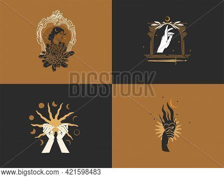 Hand Drawn Vector Abstract Stock Graphic Illustration With Logo Elements Collection Bundle Set, Magi