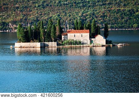 Saint George Island In Kotor Bay Montenegro . Otocic Sveti Dorde .  Islet Off The Coast Of Perast In