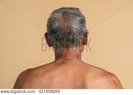 Back view of a mixed Indian senior man