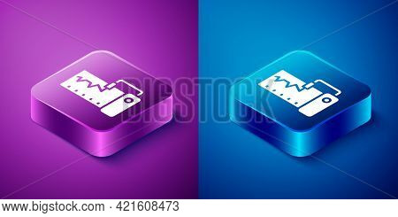 Isometric Electrical Measuring Instrument Icon Isolated On Blue And Purple Background. Analog Device