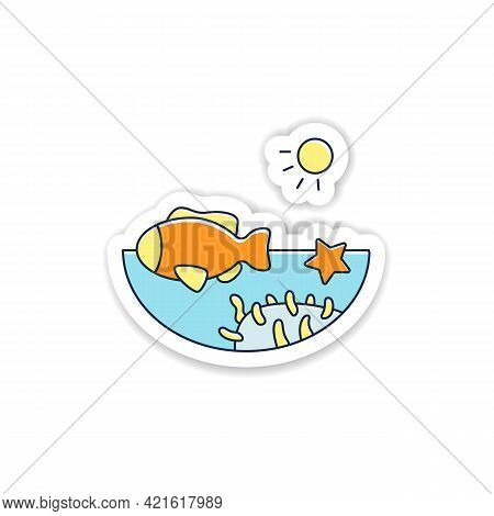 Coral Reef Sticker. Underwater Ecosystem Characterized By Reef-building Corals Badge For Designs. Li