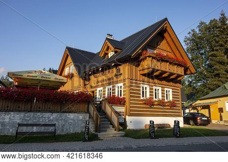 Harrachov, Czech Republic - August 19, 2020: The U Dvou Kocouru Restaurant, One Of Many Touristic De
