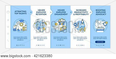 Organizational Culture Benefits Onboarding Vector Template. Responsive Mobile Website With Icons. We