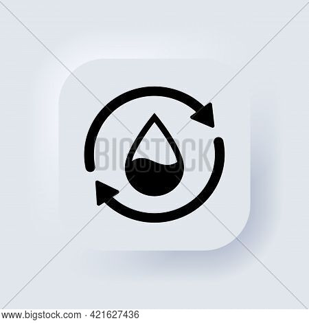Recycle Water Icon. Water Drop With 2 Sync Arrows. Single Black Round Liquid Recycle Icon. Planet Bi
