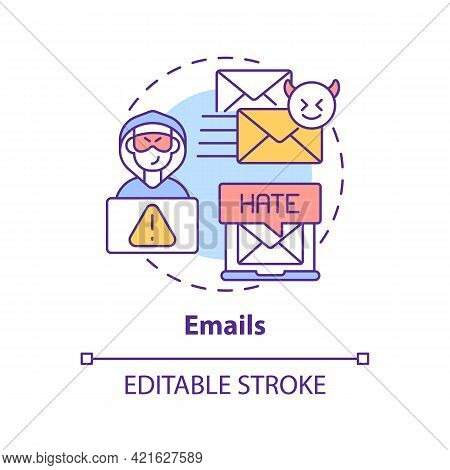 Emails Concept Icon. Cyberbullying Channel Idea Thin Line Illustration. Sending Rude Texts And Threa