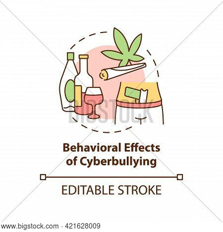 Behavioral Cyberbullying Effects Concept Icon. Negative Aftermaths Idea Thin Line Illustration. Enga