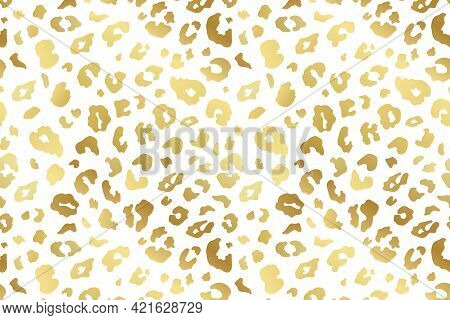 Vector Trendy Abstract Gold Leopard Background. Wild Animal Cheetah Skin Metallic Golden Texture On 