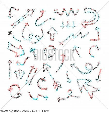 Vector Colorful Abstract Set With Illustrations Of Hand Drawn Arrows And Direction Pointers Isolated