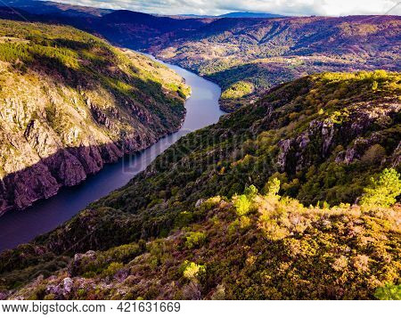 Aerial View Of River Sil Canyon In Parada De Sil In Galicia, Spain