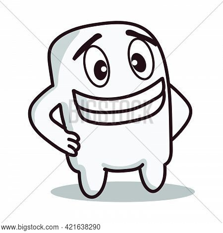 Cute White Toothy Mascot Cartoon Character Illustration