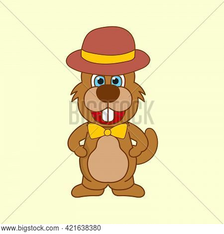 Illustration Of Cartoon Mascot Of Beaver With Hat And Tie