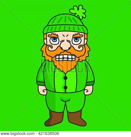 St Patrick Dwarf Mascot Cartoon Character Illustration Standing. Suitable For Stickers Or Business.