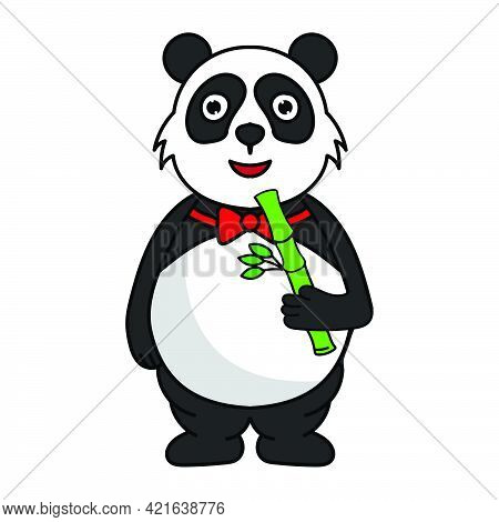 Cute Fat Panda Mascot Cartoon Character Illustration Eating Bamboo