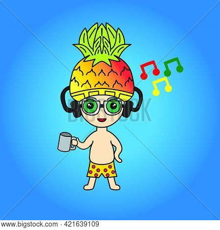 Cartoon Illustration Of The Mascot Character Of A Cute Man With A Pineapple Head And A Swimsuit List