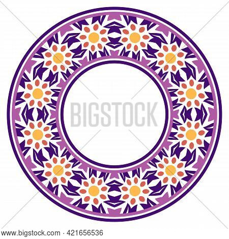 Decorative Round Ornament. Ceramic Tile Border. Pattern For Plates Or Dishes. Islamic, Indian, Arabi