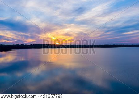 Aerial View Of Big Creek Lake In Mobile County, Alabama At Sunset In May Of 2021