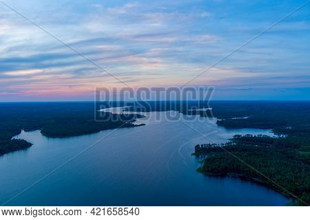 Aerial View Of Big Creek Lake In Mobile County, Alabama At Sunset In May Of 2021