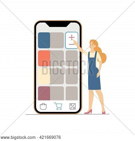 Female Customers Tap Add To Order Button In Website Or Mobile Application. Digital Ecommerce Purchai