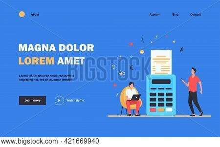 Man Paying Online And Getting Sales Slip. Receipt, Laptop, Terminal Flat Vector Illustration. Paymen