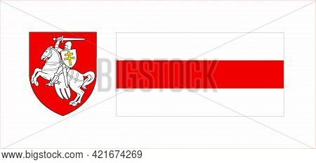Coat Of Arms And Flag Of The Republic Of Belarus In 1991 - 1994. Vector Illustration.