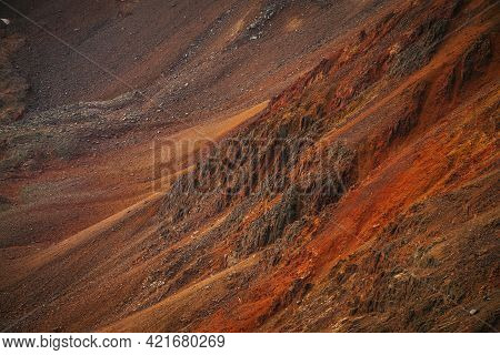 Scenic Nature Background Of Multicolor Mountain. Colorful Nature Backdrop Of Motley Rocks. Multicolo