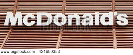 Casalecchio - Bologna, Italy - May 8, 2021: White Mcdonald\'s Sign On A Mcdonald\'s Restaurant. Mcdo