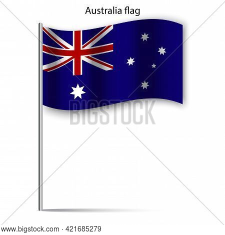 Australia Flag Stick On White Background. National Flag Graphic Design. World Map Icon. Vector Illus