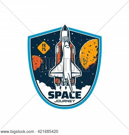 Space Shuttle On Start, Vector Rocket Missile Booster Carrier With Spaceship On Board Leave Earth To