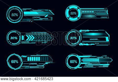 Hud Futuristic Vector Loading Bars Sci Fi Game User Interface Technology. Digital Loading Progress O
