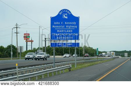 Perryville, Maryland, U.s.a - May 17, 2021 - The John F Kennedy Memorial Highway On Interstate 95