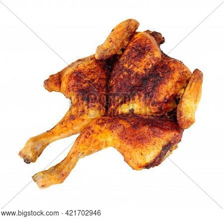 Roasted Spatchcock Chicken With Piri Piri Seasoning Isolated On A White Background