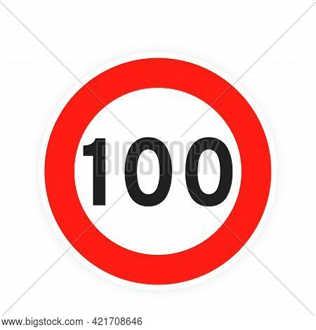 Speed Limit 100 Round Road Traffic Icon Sign Flat Style Design Vector Illustration Isolated On White