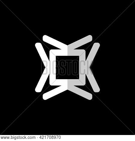 Initial Letter K, K4 Or 4k With Geometric Square Line Art Illustration In Flat Design Monogram Symbo