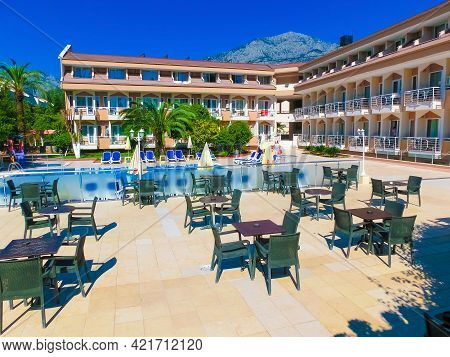 Kemer, Antalya, Turkey - May 11, 2021: Ares Hotel Kemer 3 Stars
