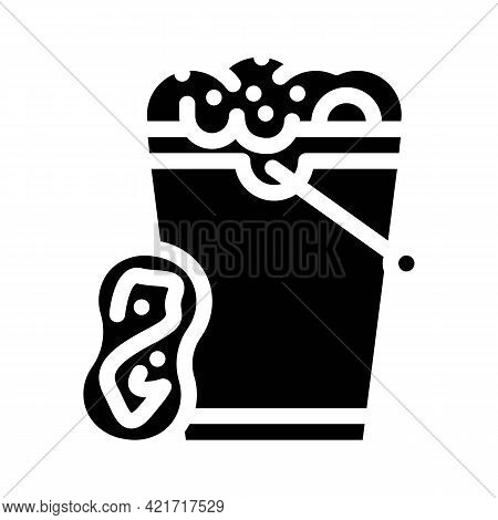 Foamy Water And Sponge For Car Polishing Glyph Icon Vector. Foamy Water And Sponge For Car Polishing