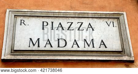 Text Of Piazza Madama Where There Is The Senate Of The Italian Republic In The Capital Rome
